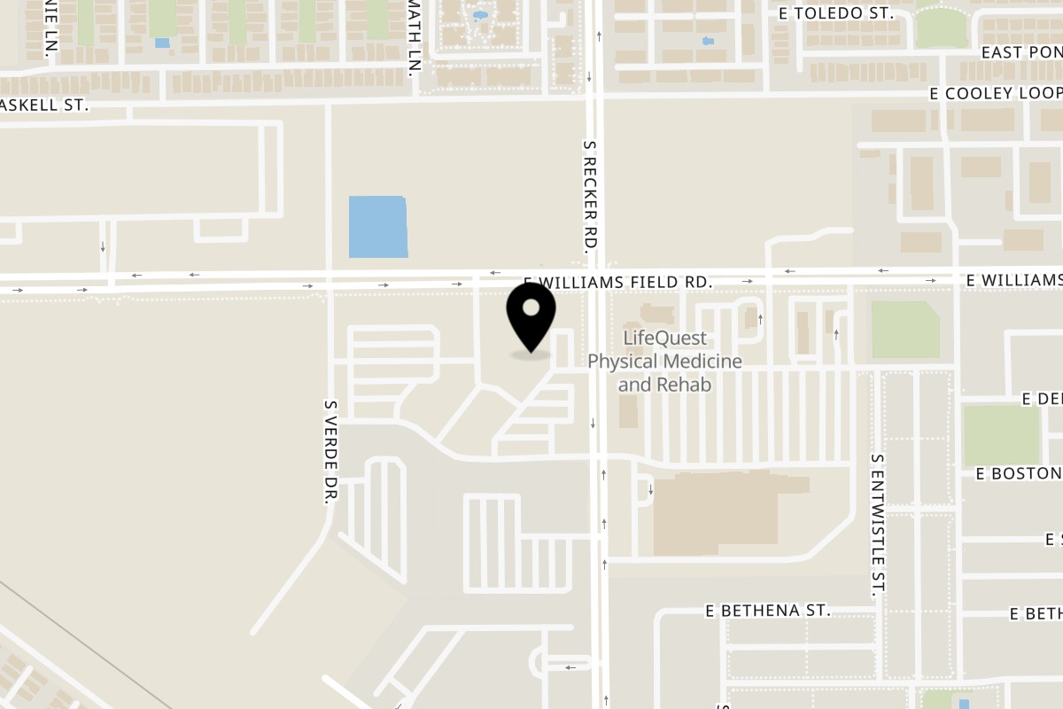 Map showing the location of BLU SEAFOOD Gilbert on 2472 S Recker Rd Suite 107 in Gilbert